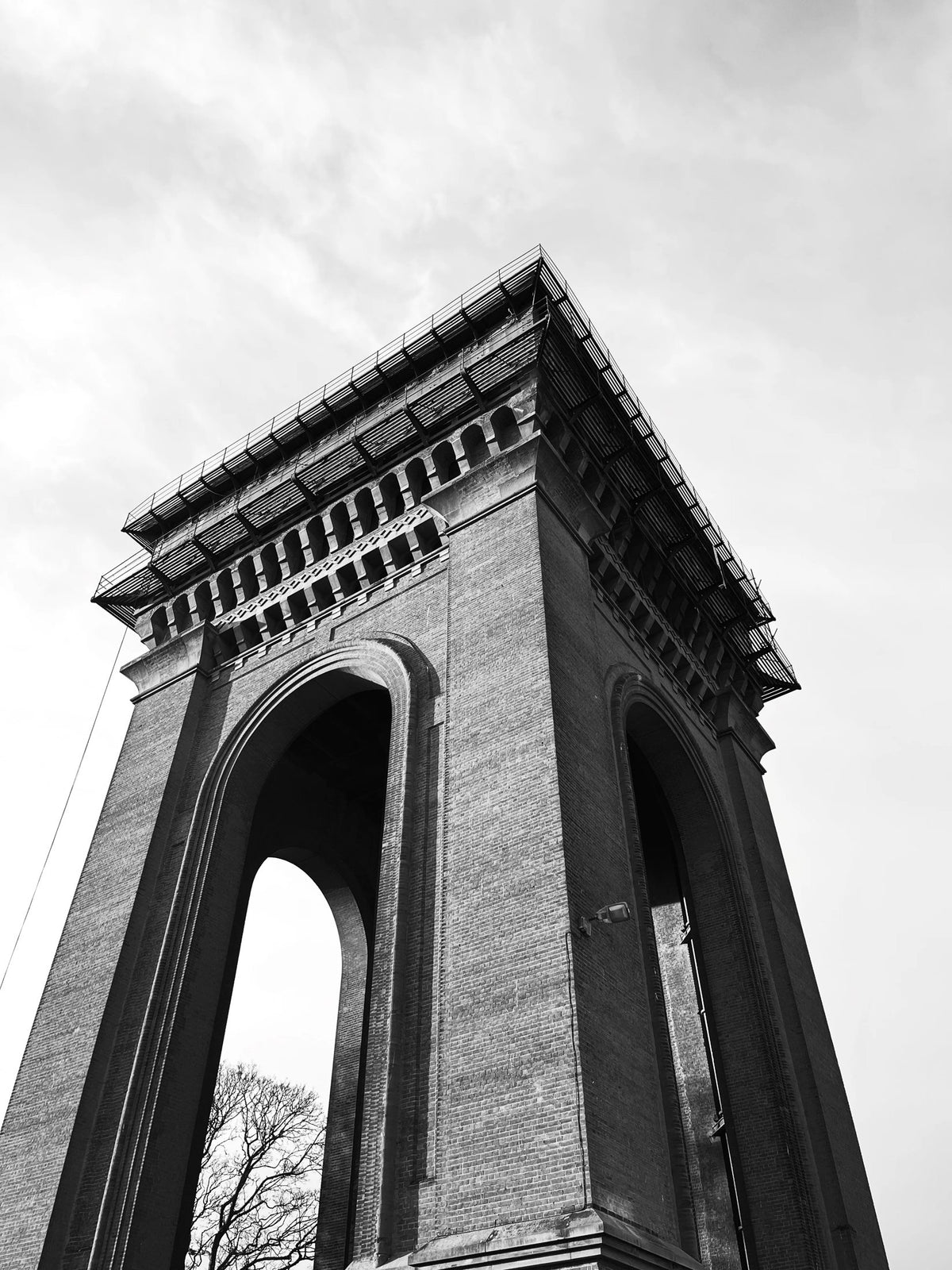 Jumbo, Colchester's Victorian water tower, in black and white